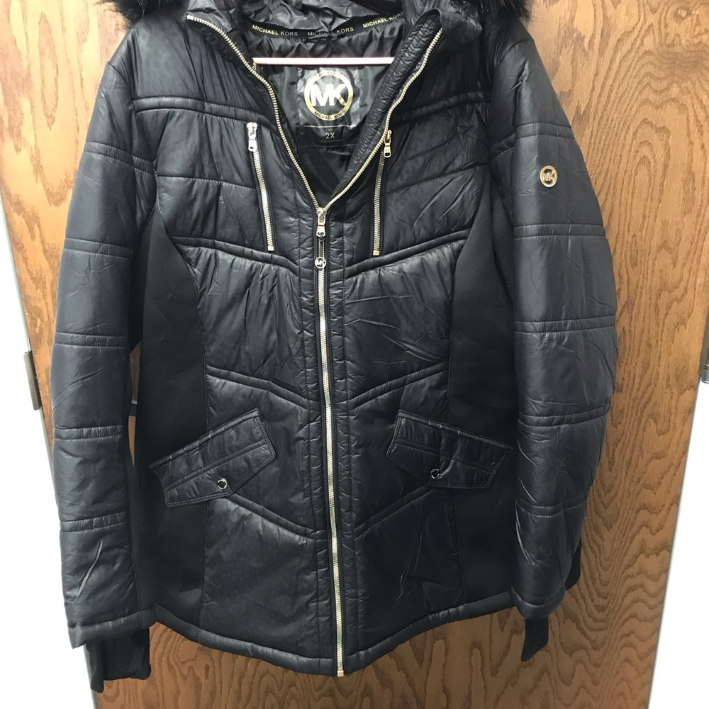 Michael Kors Black Puffer Jacket with Gold Accents